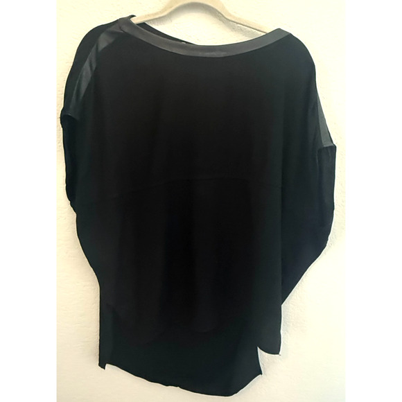 Helmut Lang Top Women’s Knit Black Slub Dolman Lamb Leather Trim Size P - Picture 2 of 10